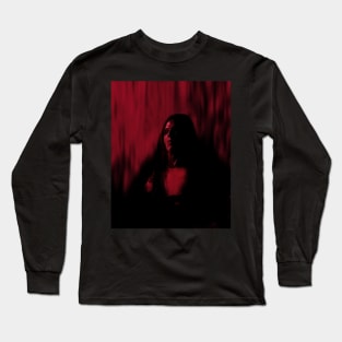 Portrait, digital collage and special processing. Man sitting. Calm but strong. Red. Long Sleeve T-Shirt